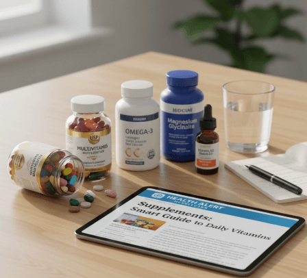 Organized vitamins and supplements on a table